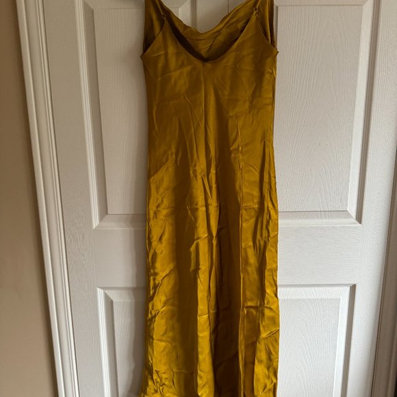 Zara Midi Satin Slip Dress, Golden Mustard Yellow, Size M - Picture 5 of 5